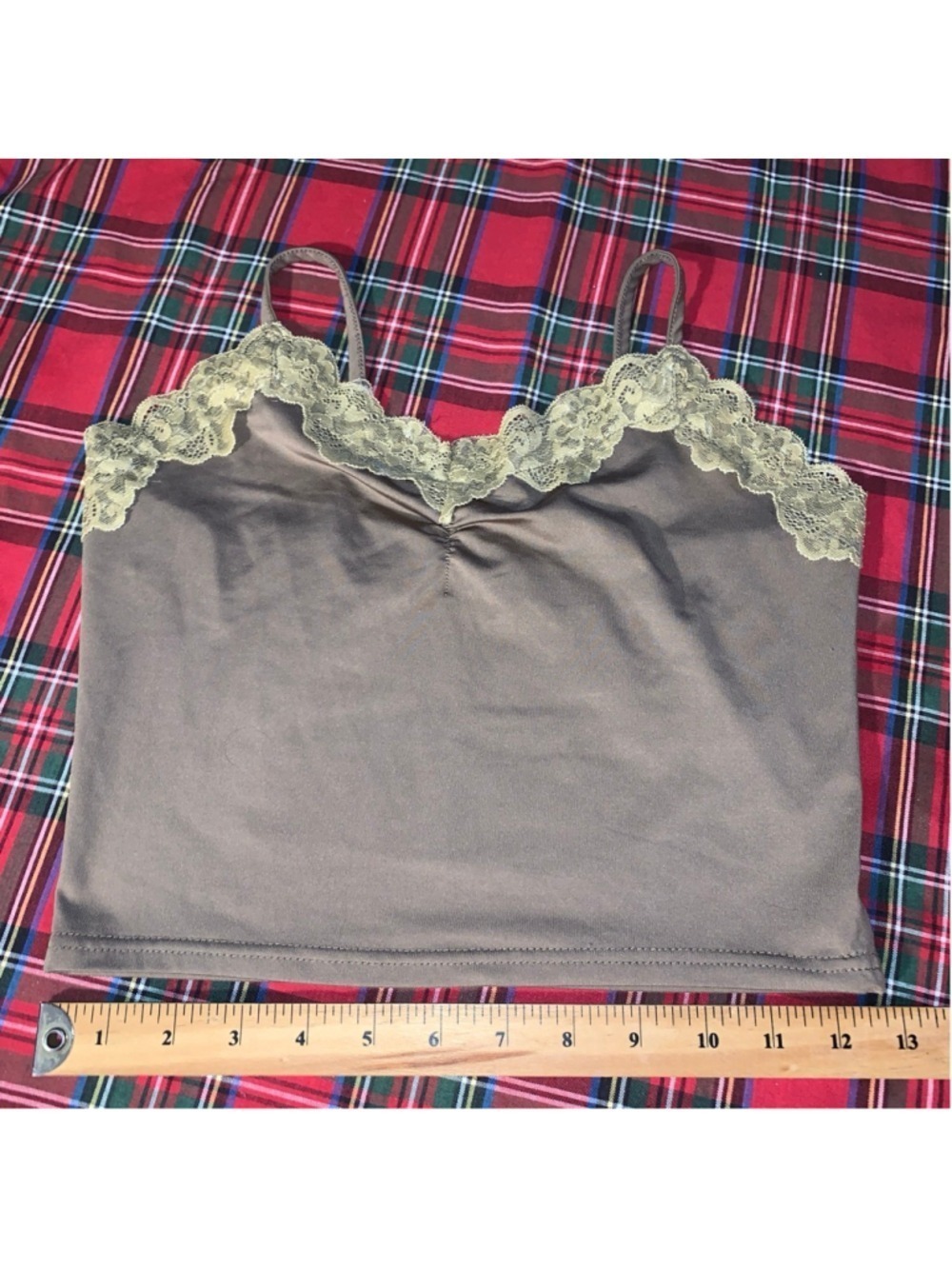 Women's Unbranded Brown Camisole with Beige Lace Trim Small - Picture 3 of 4